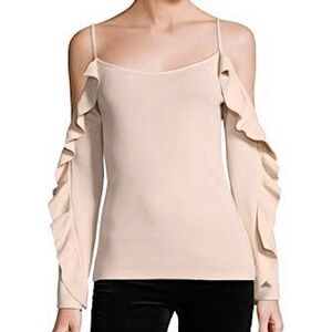 Club Monaco Ruffle Trim Cold Shoulder Long Sleeve Sweater Blush Pink Size XS